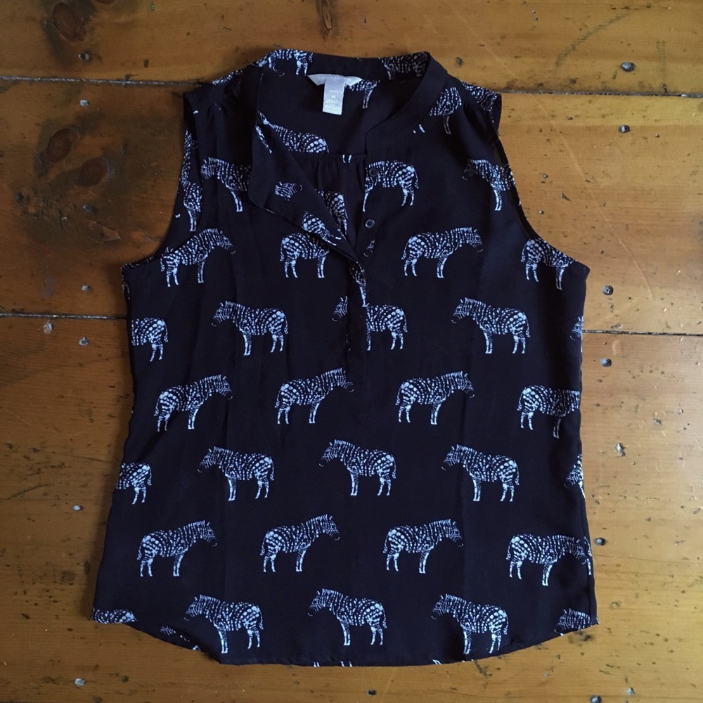 Banana Republic petite M sleeveless zebra blouse semi sheer
